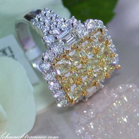 Magnificent Yellow Diamond Ring with White Diamonds